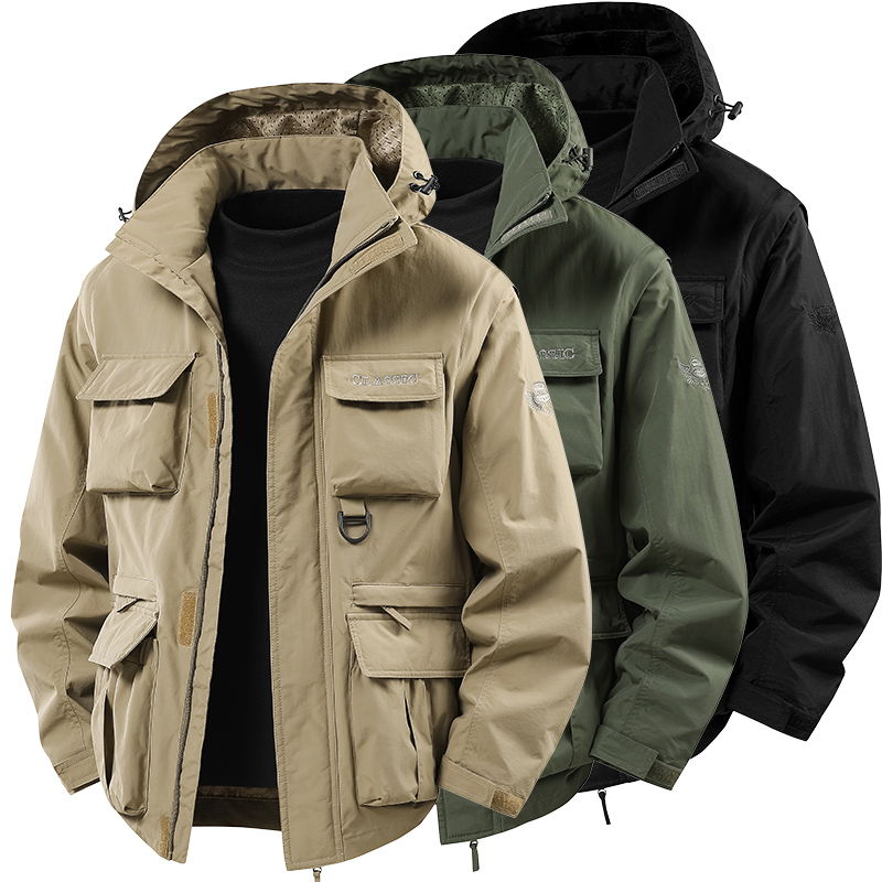 Outdoor Sport Windbreaker - Men's Waterproof Hooded Jacket Multi-Pocket Tactical