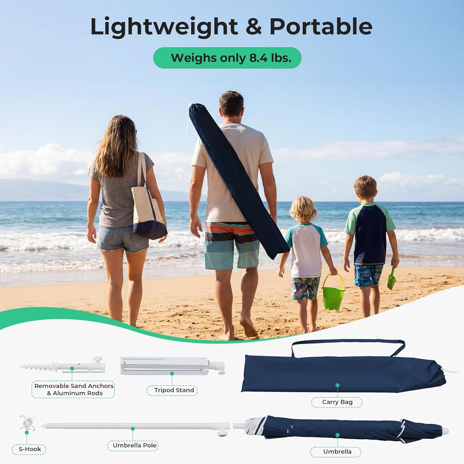 6.5ft Portable Sun Shade Umbre – Outdoor Sports Umbrella recenzja i cena